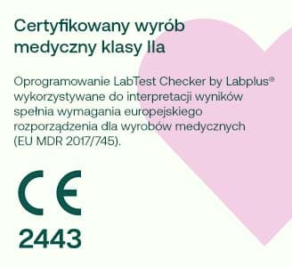 Certyfikowany wyrób medyczny klasy IIa Oprogramowanie LabTest Checker by Labplus® wykorzystywane do interpretacji wyników spełnia wymagania europejskiego rozporządzenia dla wyrobów medycznych (EU MDR 2017/745).
